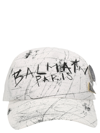 Balmain Printed Cotton Cap With Pins In White/black