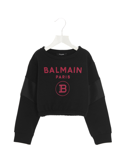Balmain Kids' Logo Cropped Sweatshirt In Black