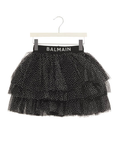 Balmain Kids' Glitter Tulle Skirt In Black