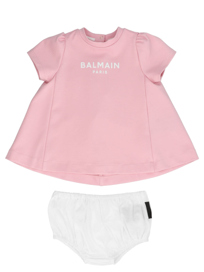 Balmain Logo Dress And Knickers Baby Set In Pink