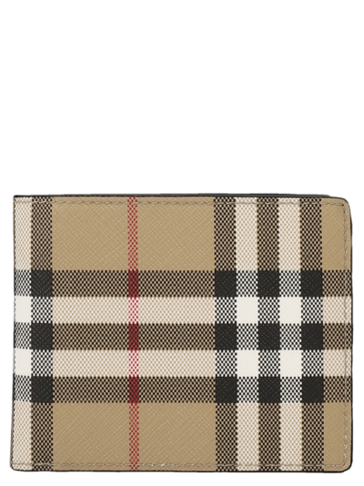 Burberry Check Print Wallet In Beige