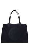 Tory Burch Ella Tote Bag In Black Leather In Blue