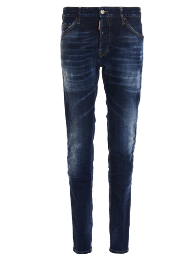 Dsquared2 Straight Style Denim Trousers With Contrast Stitching In Blue