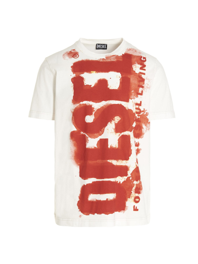 Diesel T-shirt Con Logo Stampato A Effetto Bleed-through In White