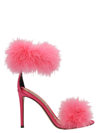 Alexandre Vauthier Pink Feather And Satin Veronica Ankle Strap Sandals In Fuchsia