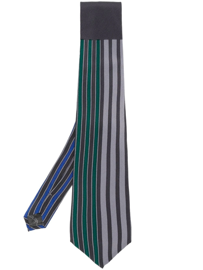 Pre-owned Versace 2000s Striped Silk Necktie In Grey