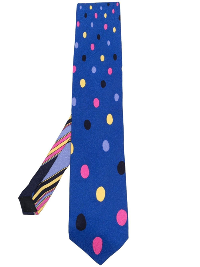 Pre-owned Versace 1990s Polka-dot Silk Tie In Blue