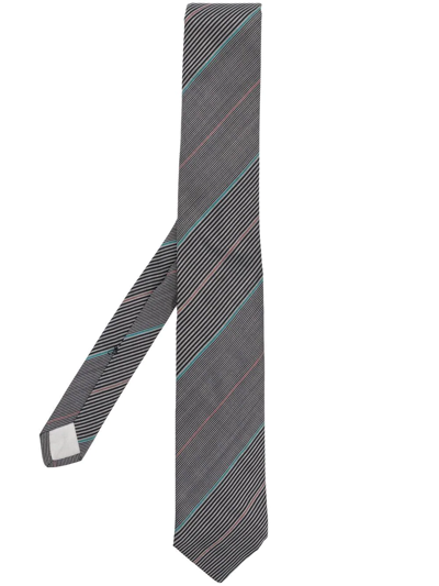 Pre-owned Versace 1970s Stripe-print Silk Tie In Grey