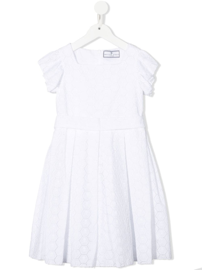 Philipp Plein Junior Kids' Pleated Short-sleeved Dress In White