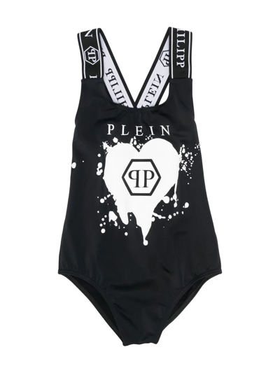 Philipp Plein Junior Kids' Logo-print Swimsuit In Nero