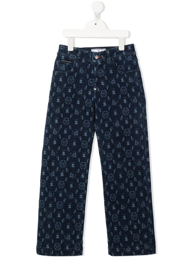 Philipp Plein Junior Kids' Mid-rise Straight-leg Jeans In Blue