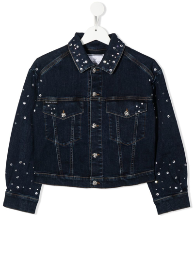 Philipp Plein Junior Kids' Crystal-embellished Four-pocket Denim Jacket In Blue