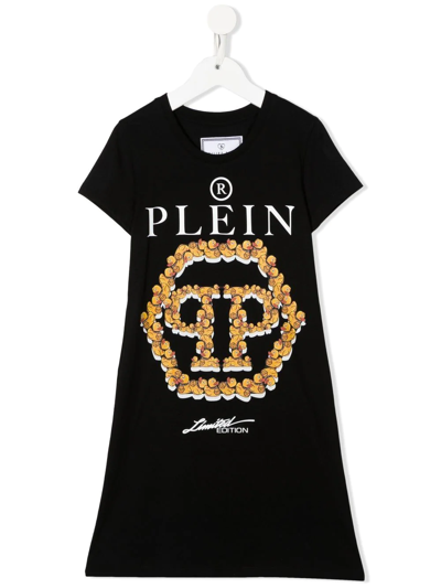 Philipp Plein Junior Kids' Logo-print Short-sleeved T-shirt Dress In Nero
