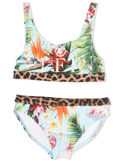 Philipp Plein Junior Kids' Logo-print Bikini Set In Blue