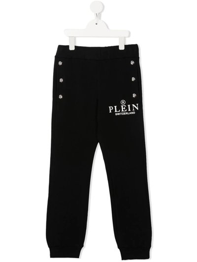 Philipp Plein Junior Kids' Logo-print Cotton Track Trousers In Black