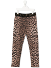 Philipp Plein Junior Leopard-print Rhinestone-logo Trousers In Brown