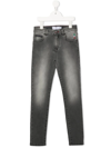 Philipp Plein Junior Hexagon Mid-rise Slim-cut Jeans In Grey