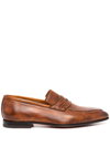 BONTONI PRINCIPE LEATHER SLIP-ON LOAFERS