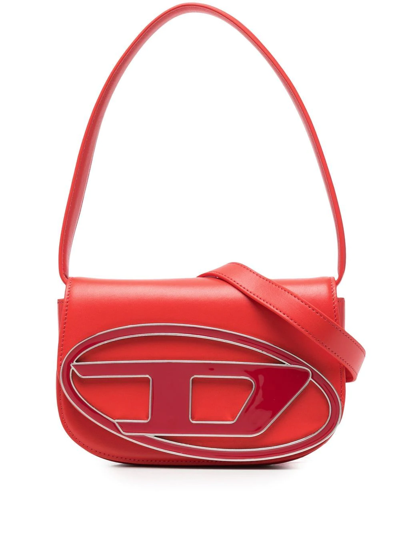 Diesel Logo-plaque Leather Tote Bag In Red