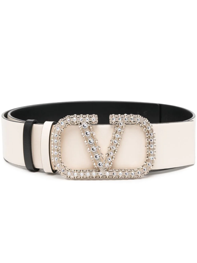 Valentino Garavani Vlogo Embellished-buckle Reversible Belt In Neutrals