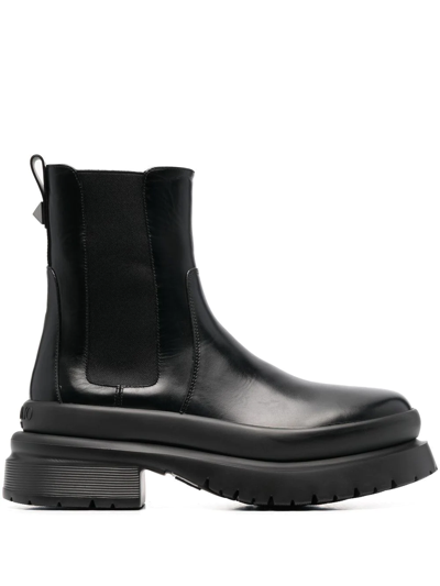 Valentino Garavani Roman Stud Leather Chelsea Boots In Black