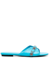 Balenciaga Cagole Lambskin Buckle Flat Sandals In Blue