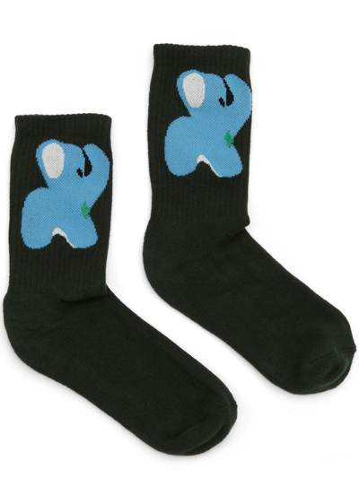 Jw Anderson Long Socks With Elephant Motif In Forest Green