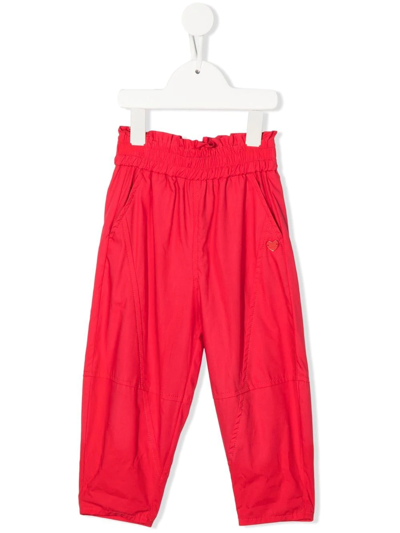 Monnalisa Kids' Cotton Tapered Trousers In Red