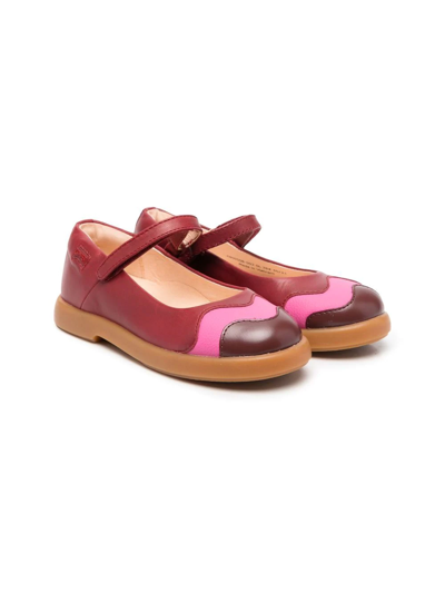 Camper Kids' Colour-block Panel Ballerina Shoes In Red