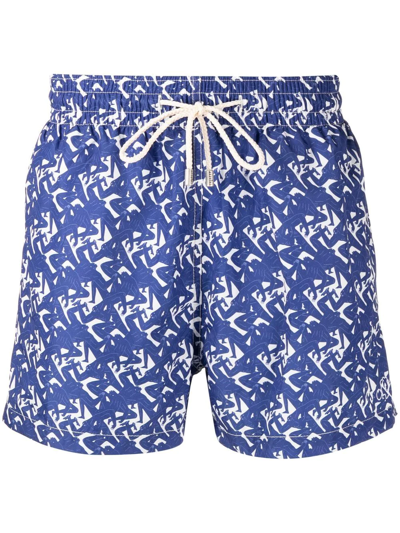 Arrels Barcelona Graphic-print Drawstring-waist Swim Shorts In Blue