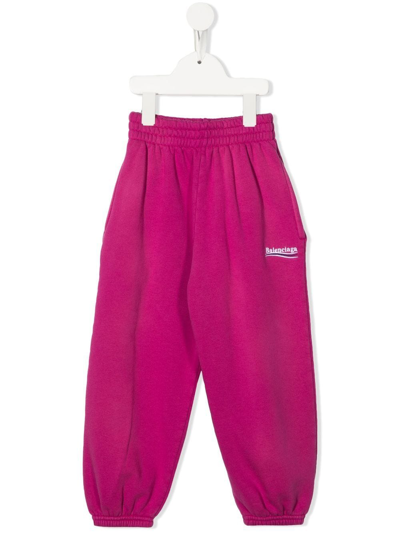 Balenciaga Kids Political Campaign Joggers In Fuchsia Cotton Fleece In Pink