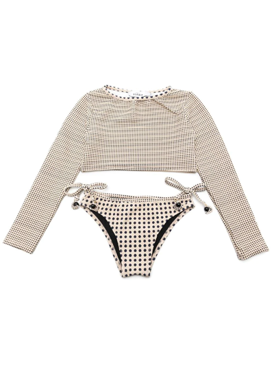 Amir Slama Kids' Spot-print Textured Bikini Set In Neutrals