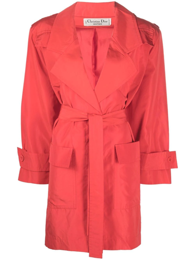 Pre-owned Dior 1980s Notch Lapels Tied Silk Coat In Pink