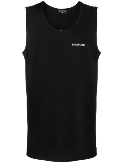 Balenciaga Logo-embroidered Loose Tank Top In Black