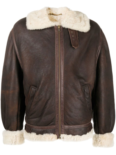 Pre-owned A.n.g.e.l.o. Vintage Cult 1990s Sheepskin Zipped Jacket In Brown