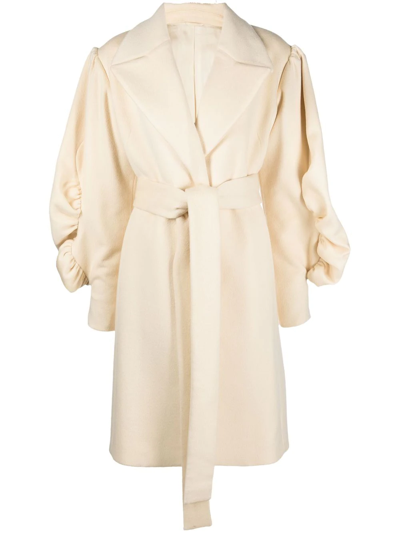Del Core Ruffle-sleeve Belted Trench Coat In White
