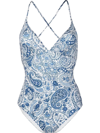 Etro Floral Paisley Print One-piece Swimsuit In Blue