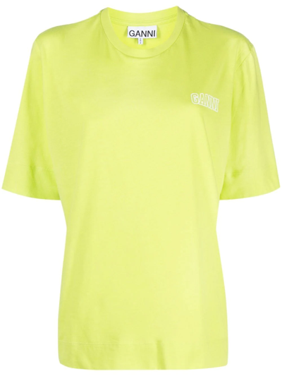 Ganni Software Logo-print Organic Cotton T-shirt In Yellow