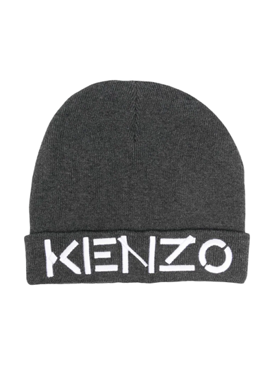 Kenzo Kids' Logo-embroidered Knit Beanie In Grey