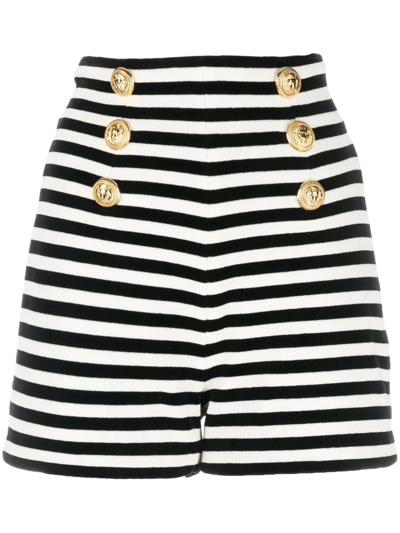 Balmain Striped High-rise Velvet Shorts In Black