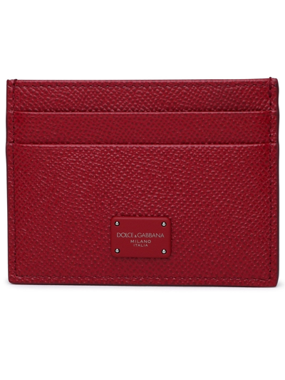 Dolce & Gabbana Men's Dauphine Leather Card Holder In Dark Red