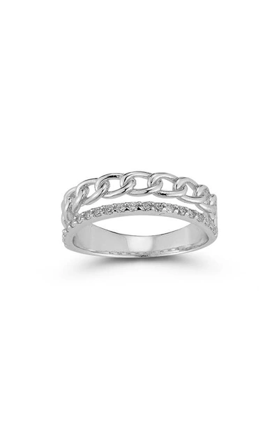 Chloe & Madison Chloe And Madison Plated Sterling Silver & Cz Double Band Ring In Silver
