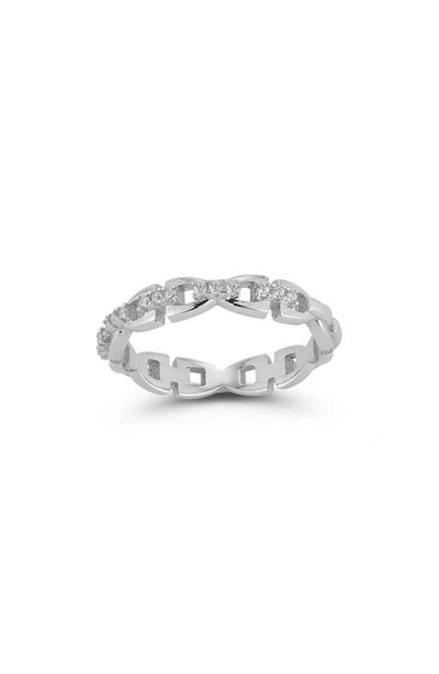 Chloe & Madison Plated Sterling Silver & Cz Chain Texture Ring