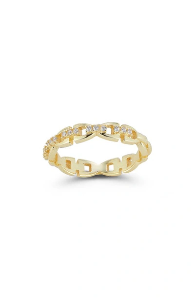 Chloe & Madison Plated Sterling Silver & Cz Chain Texture Ring In Yellow Gold