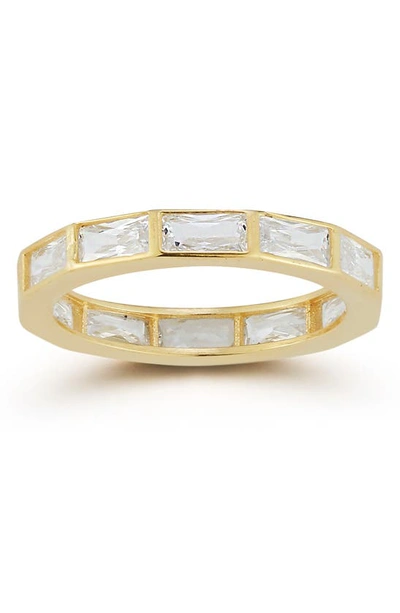Chloe & Madison Plated Sterling Silver Cz Baguette Ring In Yellow Gold