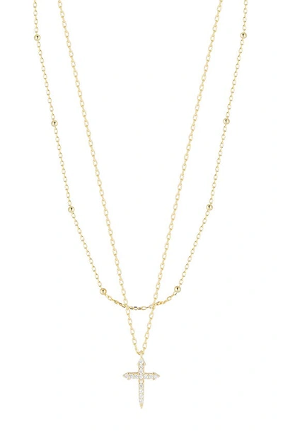 Chloe & Madison Plated Sterling Silver & Cz Layered Cross Necklace In Yellow Gold