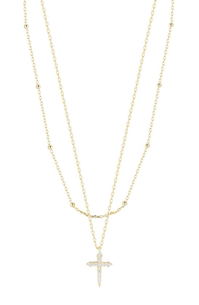 Chloe & Madison Chloe And Madison Plated Sterling Silver & Cz Layered Cross Necklace In Yellow Gold