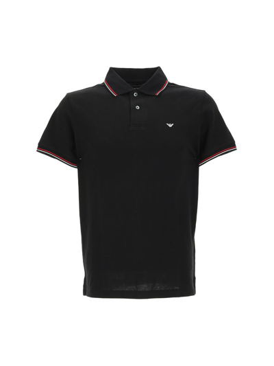 Emporio Armani Embroidered-logo Short-sleeved Polo Shirt In Black