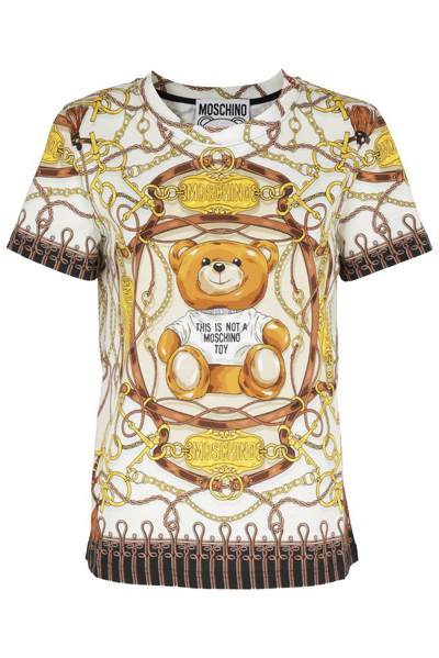 Moschino Teddy Print Short-sleeve T-shirt In Yellow,brown,white,black