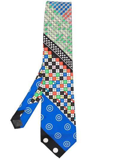 Pre-owned Versace 几何图案印花真丝领带（1990年代典藏款） In Blue